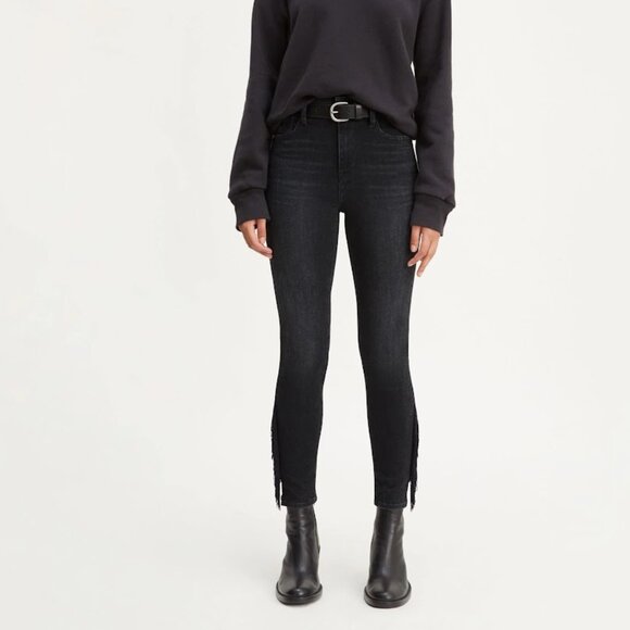 Levi's Mile High Fringe Super Skinny Ankle Black Jeans Size 27 - Picture 1 of 9
